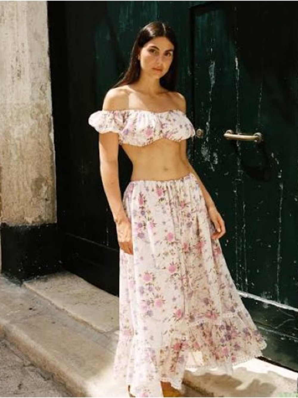 Adeirlina Verbena Dress 2pc Size L Floral Boho Garden Fairy Maxi Crop‎ Festival